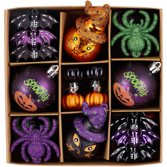 Valery Madelyn 35ct Halloween Ornaments Tree Decorations, Shatterproof Cats Jack-o'-Lantern Pumpkin Vintage Decorative Hanging Ball Ornaments Set for Small Tree, Cute Holiday Party Indoor Home Decor