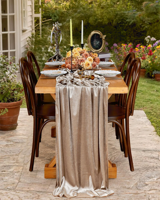 Cream Velvet Table Runner 20 x 120 Inches 10ft Luxurious Table Runners for Wedding New Year Party Banquet Table Decorations