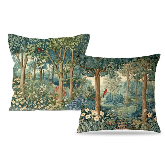 BUJSP Rustic Spring Forest Pillow Covers 18x18 Double-Sided, Cottagecore Forest Nature Botanical Wildflower Decorative Throw Pillow Covers for Sofa Bed Bedroom Living Room Set of 2