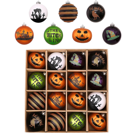 Valery Madelyn Large Halloween Ornaments Tree Decorations, 16ct 3.15 Inch Shatterproof Jack-o'-Lantern Pumpkin Vintage Decorative Hanging Tree Ball Ornaments Set, Cute Holiday Party Indoor Home Decor