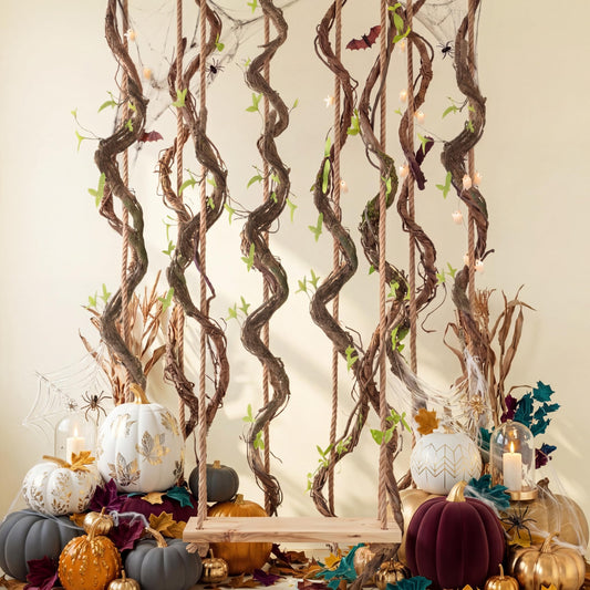 Suncalla 5 Pcs Artificial Bendable Tree Branches for Decoration Fake Trunk Garland Twigs Leaves Cherry Blossom Grape Vines for Wall Hanging Front Door Reptile Habitat Decoration (35in,Natural)