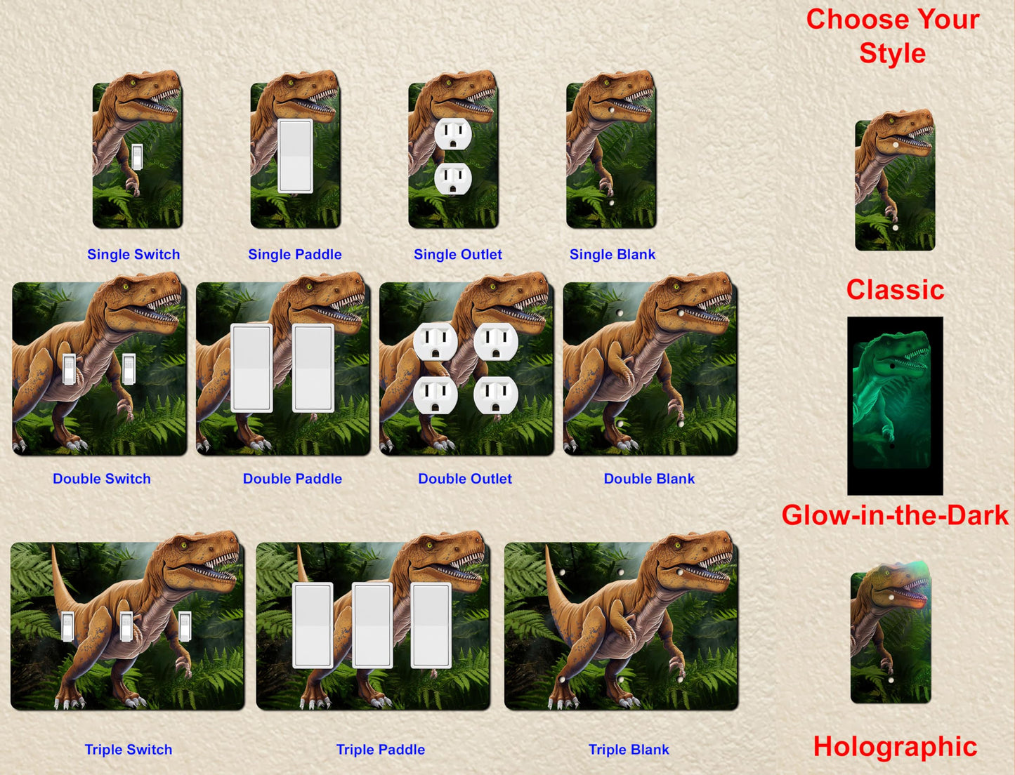 Off The Wall Plates - T-Rex Dinosaur Classic Decorative Acrylic Cover Single Outlet Wallplate