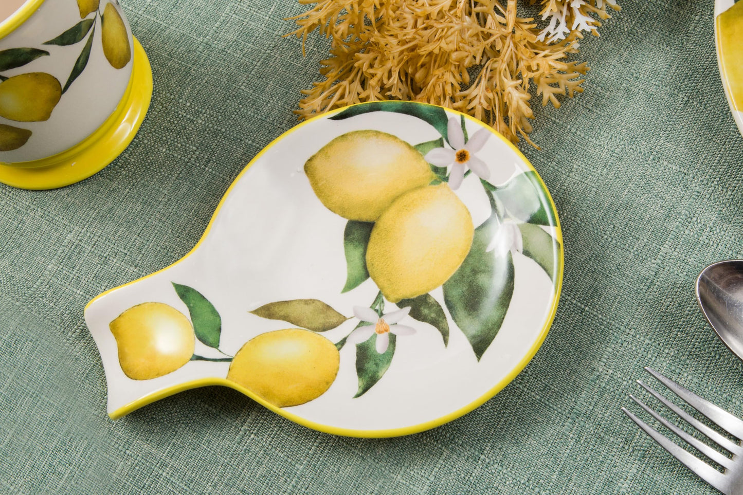 Bico Lemon Dreams Spoon Rest for Stove Top, Ceramic Spoon Holder for Kitchen Counter, Easy to Clean Coffee Spoon Rest Dishwasher Safe, Kitchen Cooking Utensil Rest for Ladles Spatula