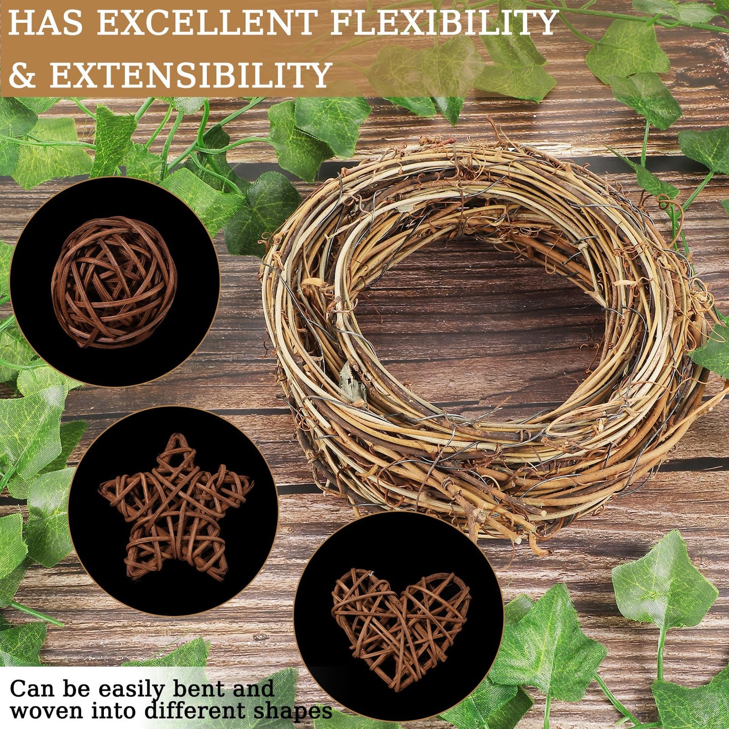 4 Pcs Grapevine Garland - DIY Crafts Natural Grapevine Wreaths, 13 Feet Long Vine Branch Wreath, Rattan Wreath for DIY Christmas Craft, Front Door Wall Hanging, Wedding and Party Decors
