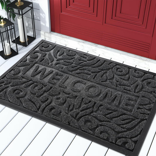 Yimobra Welcome Mat Outdoor 29.5x17, Waterproof Non-Slip Outdoor Mats for Front Door Outside Entrance, Low-Profile Entryway Mat Indoor for Garage Patio, Grey