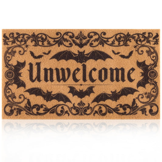 Fttoyoly Gothic Bat Door Mat for Front Door, Doormat Outside Entrance with Unwelcome Design, Gothic Decor for Porch and Entryway, Indoor Outdoor Use, 17'' x 29.5'' - Brown