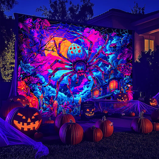 NYZE Spider Tapestry for Black Light, Tapestry Blacklight Halloween Wall Decor Tapestrie Glow in The Dark Party Decor UV Reactive Poster for Bedroom 90 * 70in