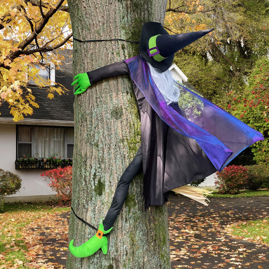 POPGIFTU 64" Large Crashing Witch into Tree Halloween Outdoor Decoration – Funny Flying Witch Yard Prop for Porch, Garden & Lawn, Weather-Resistant Halloween Decor