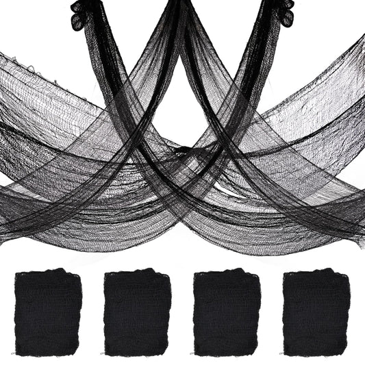 4-Pack Spooky Black Halloween Gauze - 30x120 Inch, Scary Cloth for Haunted House, Outdoor Patio, Garden, Indoor Wall Windows, Halloween Decorations