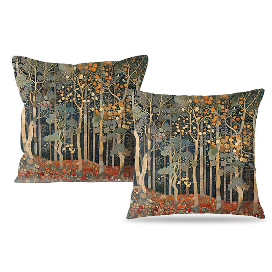 BUJSP Rustic Autumn Forest Pillow Covers 18x18 Set of 2, Fall Home Room Decor, Vintage Botanical Nature William Morris Inspired Decorative Throw Pillow Covers for Home Bedroom Living Room
