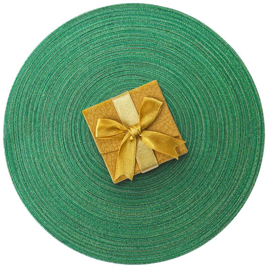 AHHFSMEI Round Braided Placemats Set of 6 Woven Table Mats for Dining Table Heat Resistant Easy to Clean Perfect for Kitchen & Home Decor (Christmas Green)