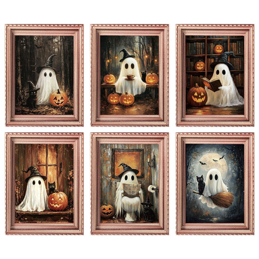 Whaline 6 Pcs Halloween Refrigerator Magnets Cute Ghost Black Cat Pumpkin Mini 3D Art Frame Magnets Spooky Fridge Magnetic Stickers Decal for Party Kitchen Home Cruise Door Locker Decor