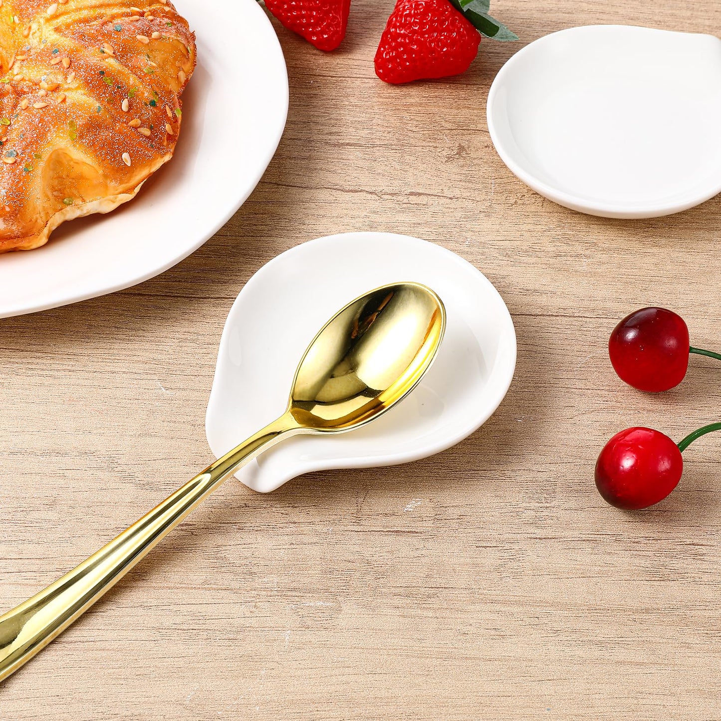 8 Pcs Ceramic Spoon Rest, White, 3.8 x 3.4 x 0.7 Inch, Dishwasher Safe, Kitchen Counter Coffee Spoon Rest