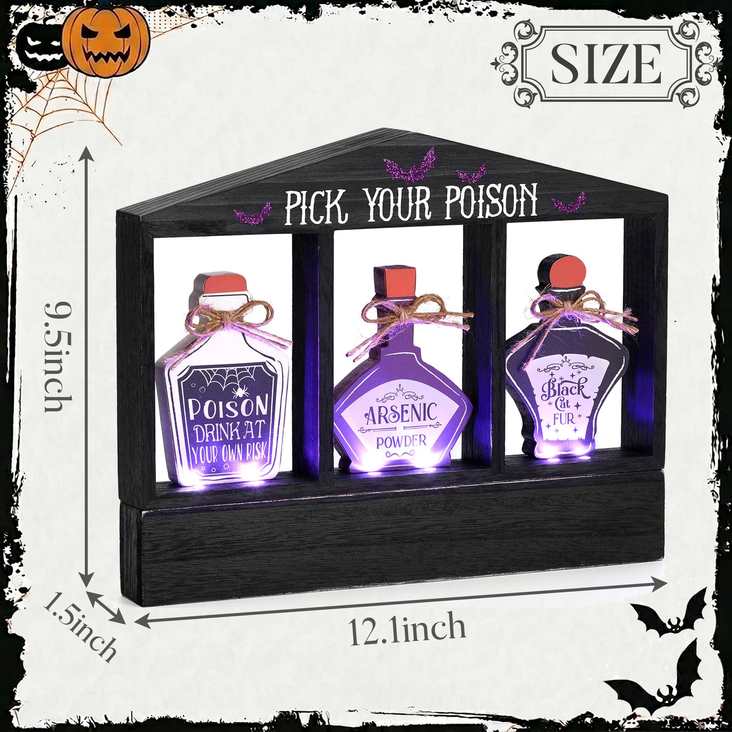 Valery Madelyn Halloween Decorations Indoor with Purple LED Lights, Lighted Spooky Halloween Decor Pick Your Poison Rusitc Farmhouse Tabletop Sign, Witch Decorations for Home Party Office, 12 Inch