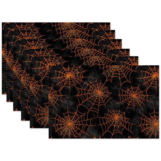Spider Web Placemats Set of 6,Halloween Dinner Table Mats Non-Slip Washable Mats for Kitchen Dinner Party Tablemat 12x18Inch