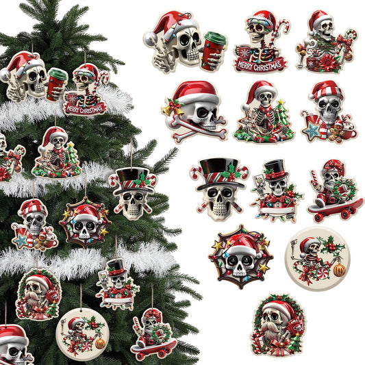 Syhood 36 Pcs Christmas Skull Ornaments Wooden Hanging Skeleton Christmas Tree Ornaments Goth Spooky Holiday Decoration Grateful Xmas Gifts, 12 Styles
