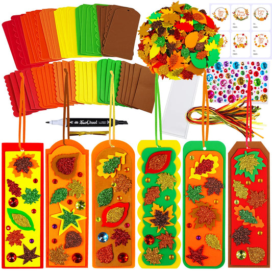 Winlyn 36 Sets Fall Craft Kits Autumn Crafts DIY Leaf Bookmarks Decorations Art Sets Maple Leaf Glitter Foam Stickers Arts and Crafts for Kids Thanksgiving Halloween Classroom Activities