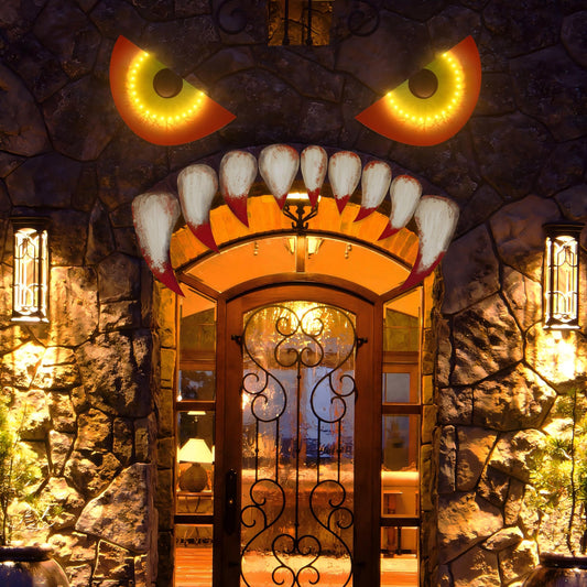 Large Size Halloween Garage Door Decorations 25.59inches - Monster Face House Archway Outdoor Decor with LED Eyes Teeth (Assembly Needed)