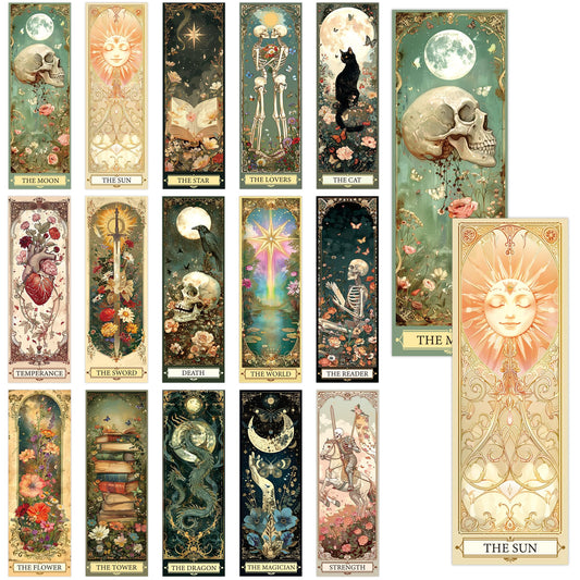 RUBOAOA Fantasy Tarot Bookmarks, 60 Pcs Vintage Gothic Dark Academia Book Marker Page Clips, Mystical Floral Skull Reading Accessories for Book Lovers Readers Booktok Gifts