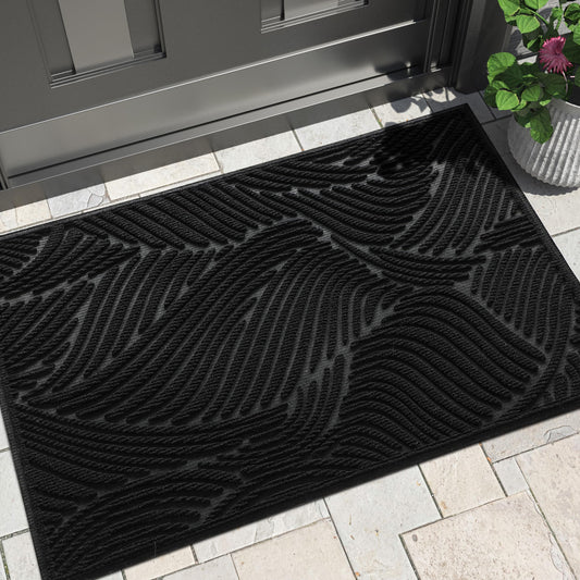 Yimobra Doormat Outdoor Entrance, Simple Stripes All-Weather Waterproof & Non-Slip Mat for Front Door, Heavy Duty Welcome Mat for Indoor, Garage, Patio-29.5x17, Black