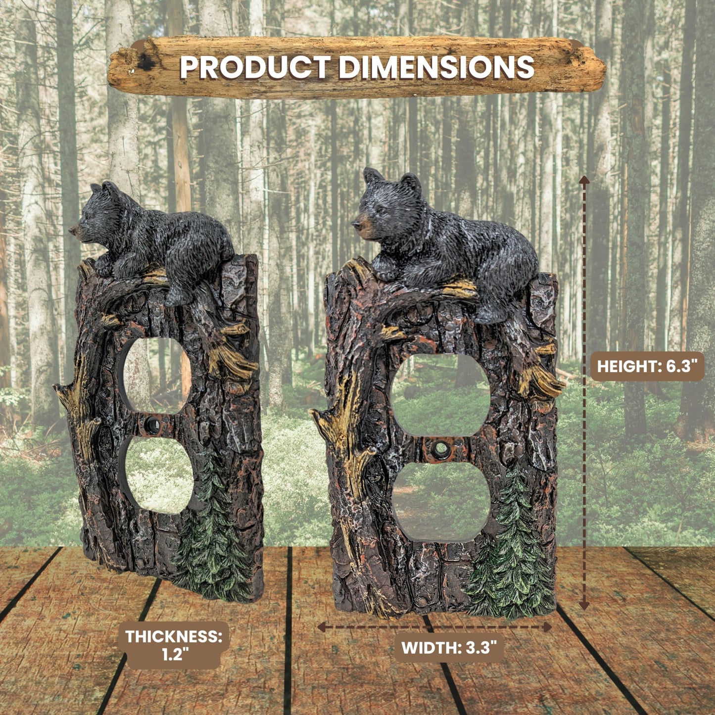 Rustic Black Bear Wall Plate Cover, Climbing Bear on Tree Branch Style