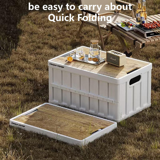 MEYINA 7.93-13.21 gallon large capacity camping folding box storage box organizing box, suitable for home, outdoor camping, car use - black, white, green (White stripes, 16.5x11x8.6)