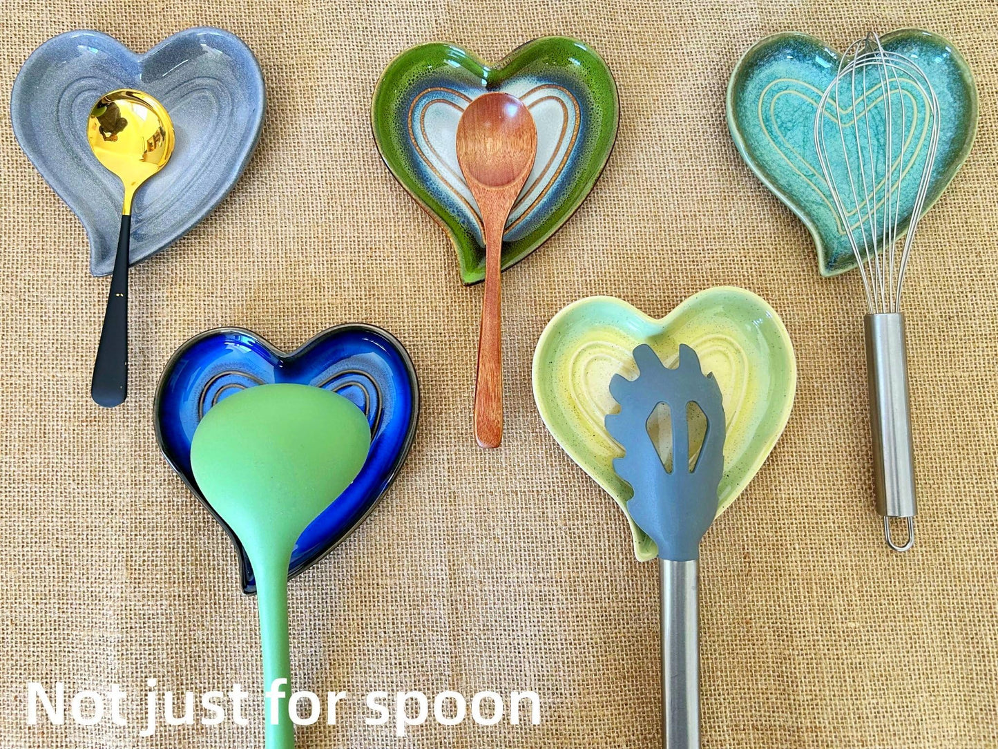 Ceramic Spoon Rest for Stove Top, Heart Cute Spoon Rest for Kitchen Counter, Cooking Spoon Holder for Kitchen Counter, Utensil Rest Spatula Rest Ladle Holder Tong Rest (Retro Grass Green)