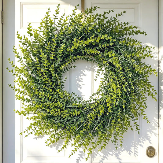 Halraino 26" Large Wreaths for Front Door, Artificial Greenery Eucalyptus Wreath for All Seasons, All-Weather Farmhouse Indoor/Outdoor Decor