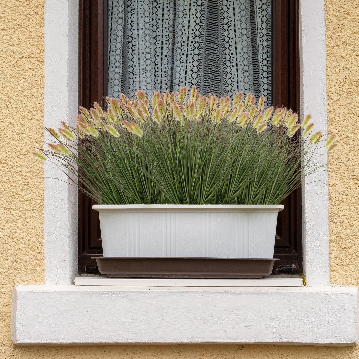 Ttranewsoo Artificial Grass, Fake Grass, Artificial Shrubs, Wheatgrass Cattails Fake Grass Decorations, Artificial Plants, Ornamental Grass, Outdoor Fake Grass, Green Leafy Decorations (12PCS)