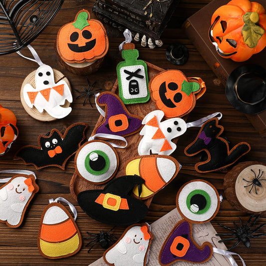 Breling 20 Pcs Halloween Felt Ornaments 3D Halloween Tree Hanging Decorations 3.15 Inch Ghost Bat Pumpkin Black Cat Witch Hat Felt Ornaments for Garland Banner Mantle Wall Party Decor