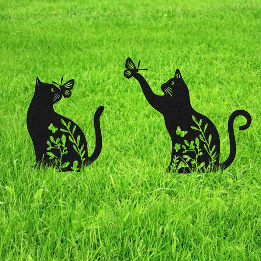 LumDecor Set of 2 Metal Black Cats Decorative Garden Stakes, Cats Garden Art Decor Ornaments for Yard Lawn Patio Outdoor, Black Cat Sculpture Silhouette Statues, Cat Themed Gifts for Women & Cat Lover