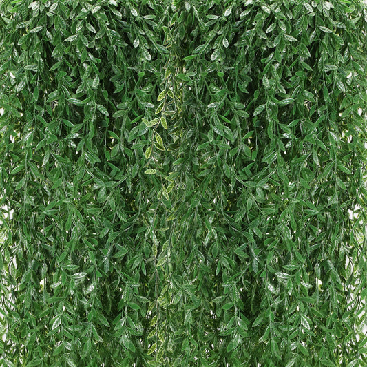 Riceshoot 24 Pcs Artificial Hanging Vines Fake Weeping Willow Leaves Decor Fake Seaweed Artificial Vines Greenery Garland for Wedding Party Backdrop Wall Decor Garden Patio Backyard (Dark Green)