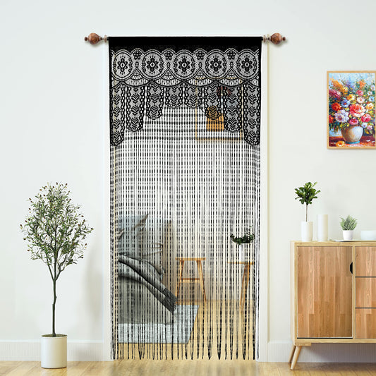 YaoYue Macrame Lace Door String Curtain for Doorways,Room Divider Doorway Hippie Window Panel Room Divider Wall Closet Curtains for Bedroom Closet Door Drapes Decorations (35×79in/90×200cm,Black)
