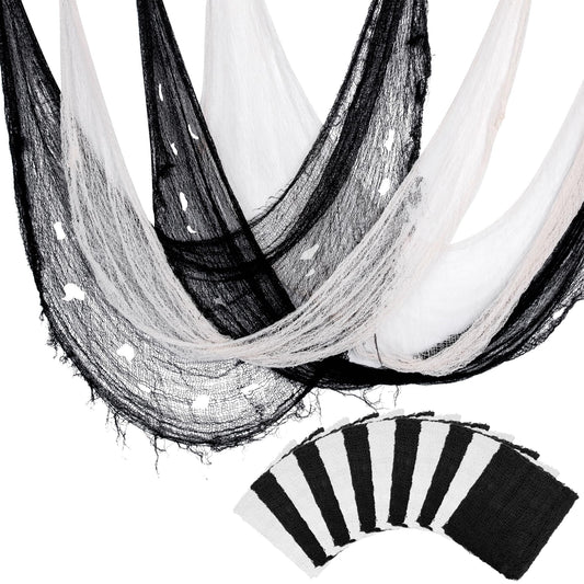 Alpurple 12 Pcs Halloween Creepy Cloth, 30 x 72 Inch Scary Spooky Fabric Cloth, Freaky Loose Weave Creepy Gauze for Halloween Party Decoration (6 Black + 6 White)