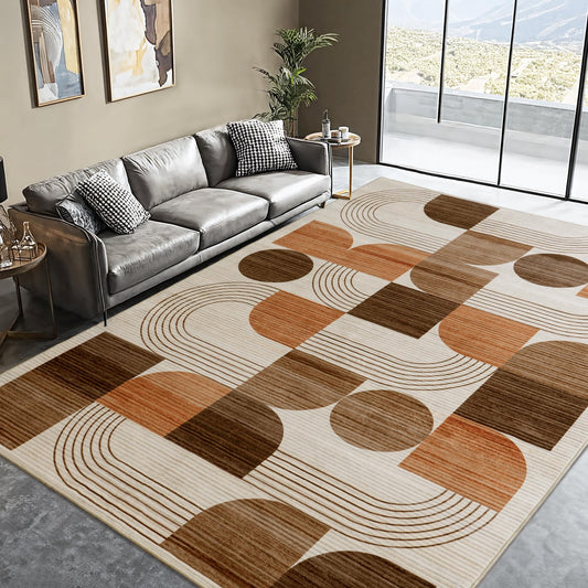 QDUIDU Large Machine Washable 6x9 Area Rug, Soft Modern Geometric Abstract Orange Rugs for Bedroom Living Room, Non-Shedding Faux Wool Indoor Throw Floor Carpet for Office Entryway Dining Room Decor
