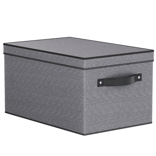 YheenLf Fabric Storage Bin with Lid, 7.1 x 9.1 x 13 Inch Foldable Storage Box for Shelves with Handles, Decorative Linen Closet Organizer, Gray, 1-Pack