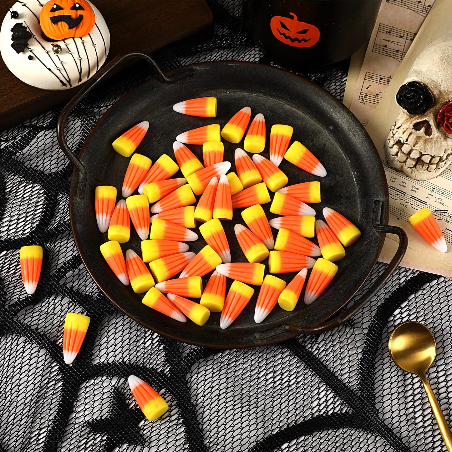 JUNEBRUSHS 50 Pcs Fake Candy Corn Resin Halloween Table Decorations
