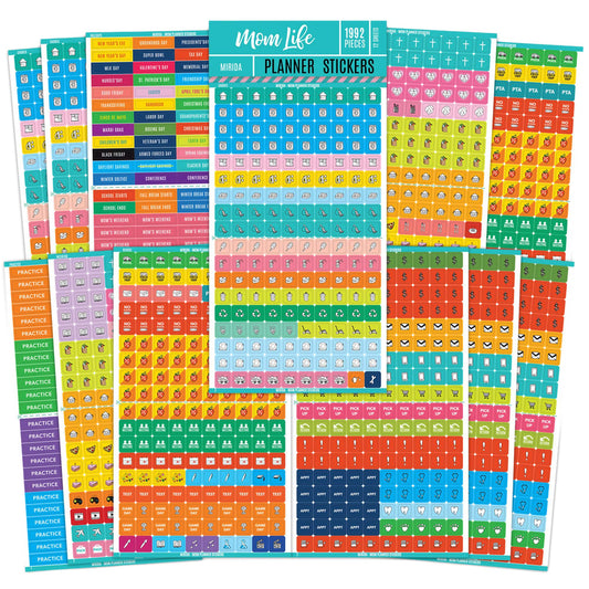 Mirida Planner Stickers - 1900+ Mom Calendar Icons, Variety Pack - Household Chores, Budget, Kids’ School Events, Daily Errands for Adults Organizer