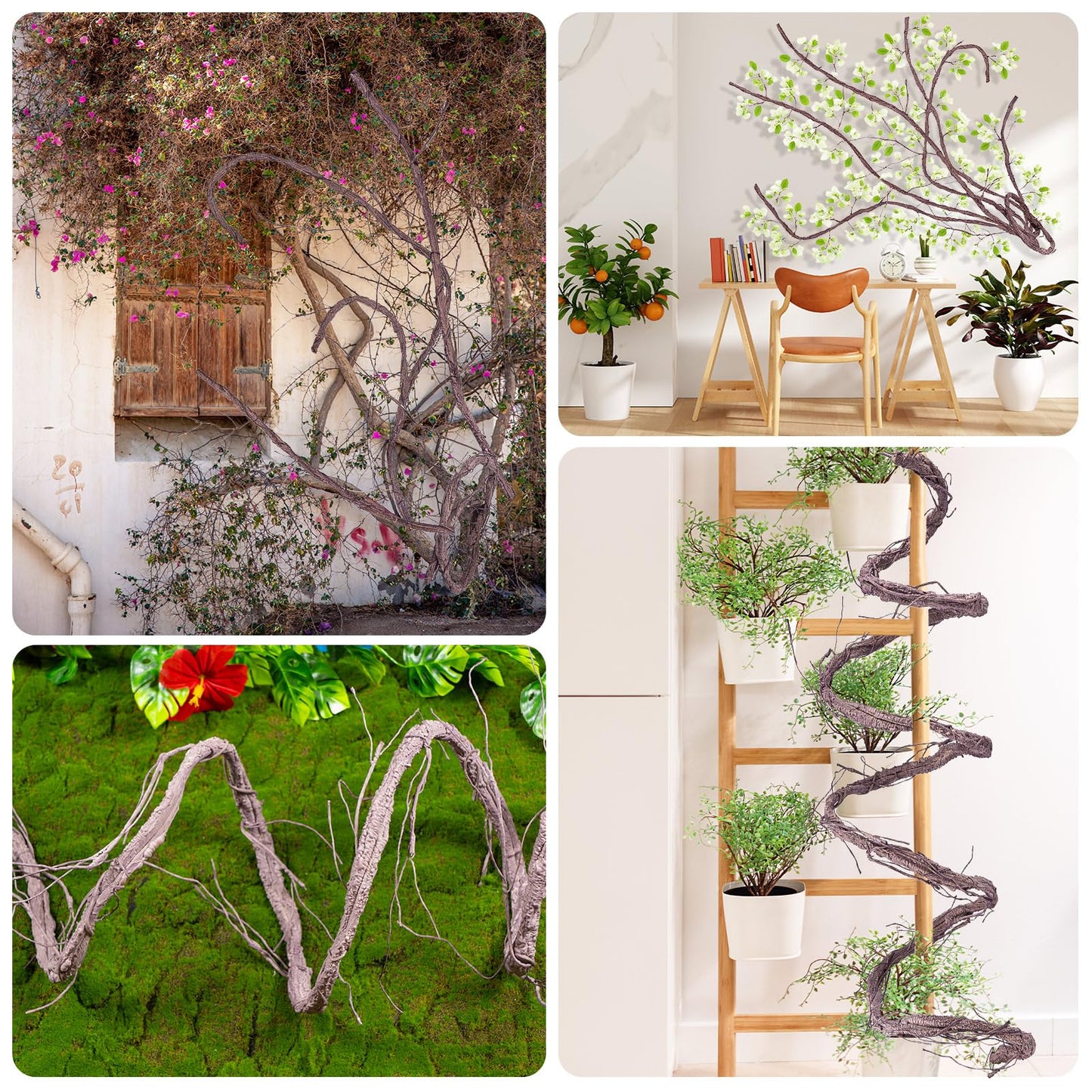 118 inch Bendable Artificial Brown Tree Twigs Branches, Small Size Wall Hanging Artificial Tree Branches, Fake Twig Grape Vines for Artificial Plant, Home Living and Outdoor Garde