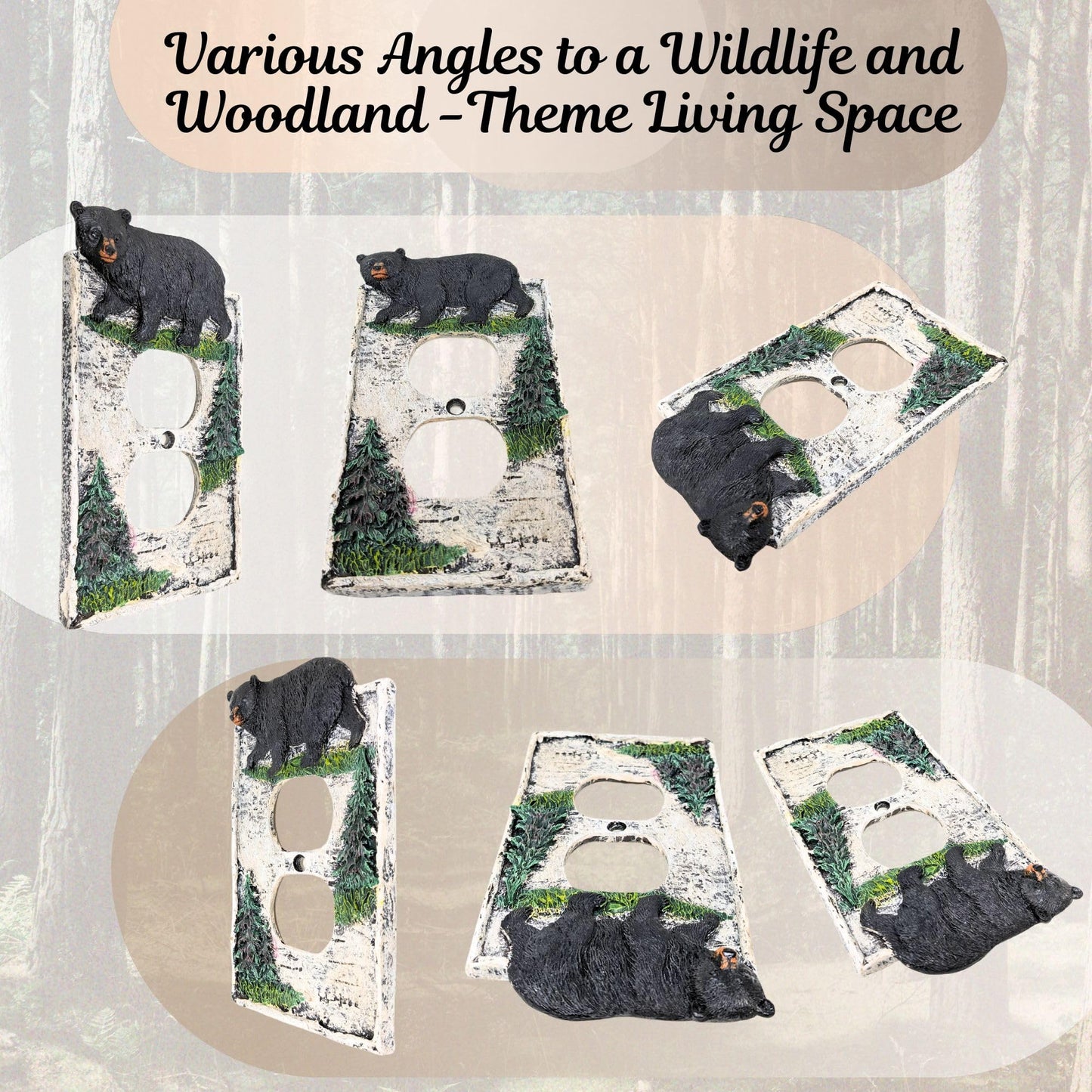 BestGiftEver Black Bear Duplex Outlet Cover with Pine Trees: Rustic Birch Tree Decorative Wall Plate - Woodland Nature-Inspired Home Decor - Rustic Cabin & Lodge Decor