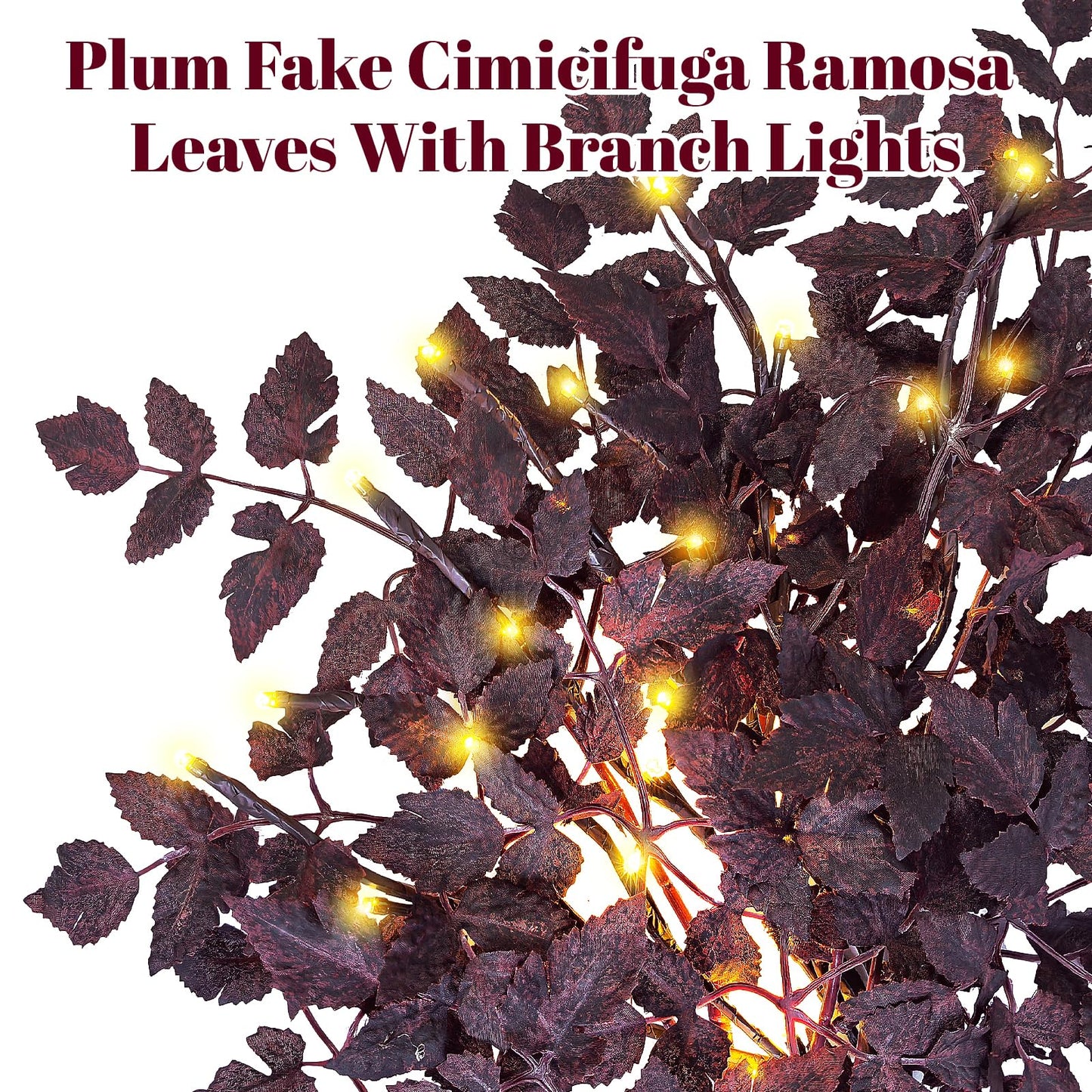 IGERI Set of 9 Plum Faux Fall Cimicifuga Stems for Vases Floral Decor Ramosa Leaves Branches Foliage Stem with Branch Lights (32 Inch)