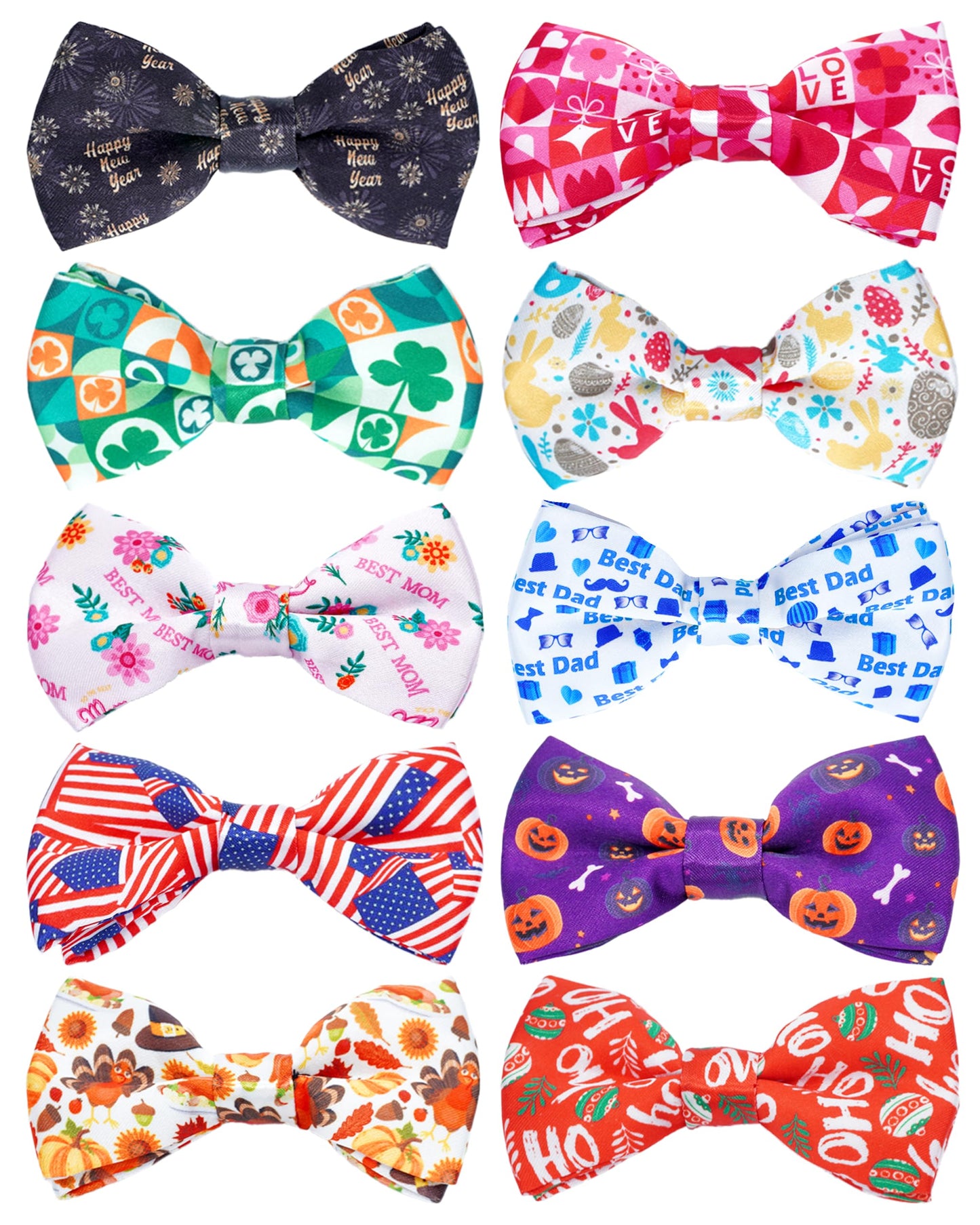 PET SHOW 10 Pack Holiday Small Dog Bowties Sliding on Collar