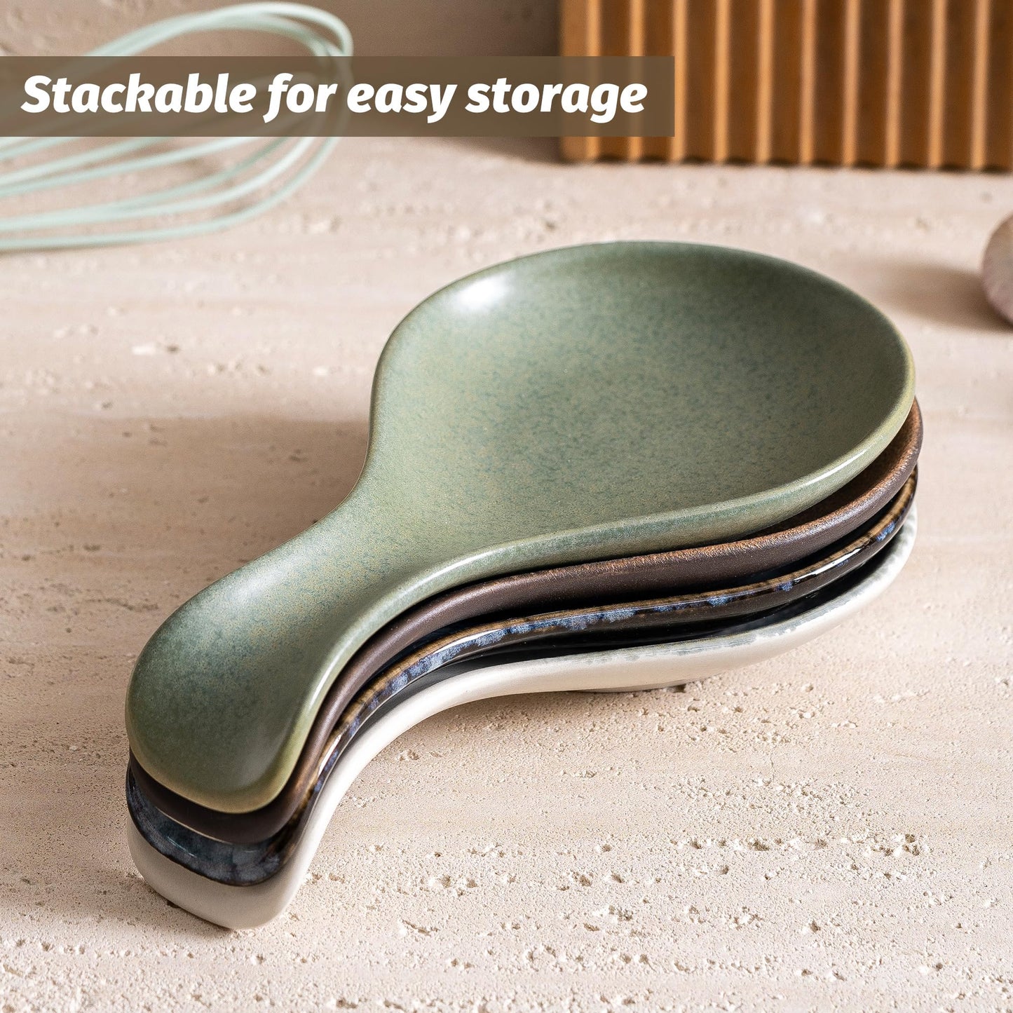 Ceramic Spoon Rest for Stove Top, 8 Inches Large Spoon Holder for Kitchen Counter, Porcelain Utensil Rest, Housewarming Christmas Gift, Dishwasher Safe Heat-Resistant, Ice-Flecked Smoke White(1 PC)