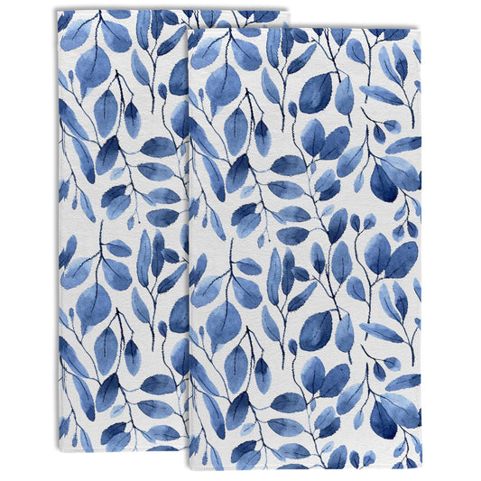 Gnhkmw Blue Eucalyptus Leaves Bathroom Hand Towel Set of 2,Watercolor Botanical Plant Leaves Fingertip Kitchen Hand Towel,Soft Absorbent Decorative for Hotel Home Decor