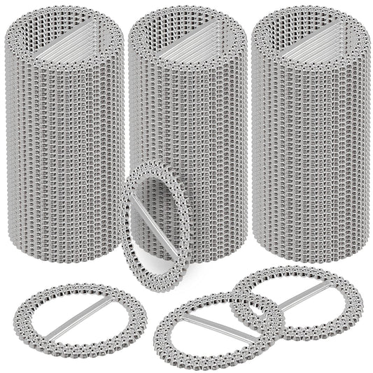 HAKZEON 200 PCS 2.5 Inch Silver Chair Sashes, Round Chair Sash Buckles, Acrylic Rhinestone Ribbon Buckle, Chair Sash Ribbon Slider for Wedding, Party, Banquets, Home, Craft
