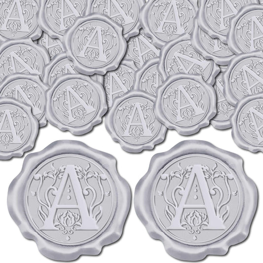 CRASPIRE 50Pcs Letter A Wax Seal Sticker Alphabet Silver Vintage Initial Sealing Label Decal Self Adhesive Stickers for Gift Wrapping Wedding Birthday Cards Making Christmas Invitations Envelope