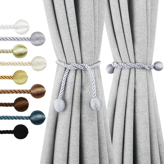 Nieffeiy Curtain Tiebacks Outdoor Elegant Decorative Tie Backs Modern Rope Tiebacks for Drapes Window Curtain Holdbacks for Draperies (Grey, 4)