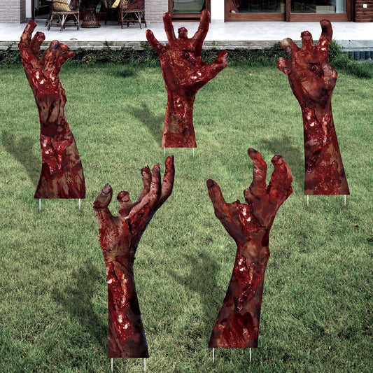 Blosssound 5 Pack Halloween Hands Yard Signs with Stake Scary Themed Halloween Lawn Decoration Ghost Hand Yard Stake for Outdoor Yard Lawn Garden Haunted House Decor
