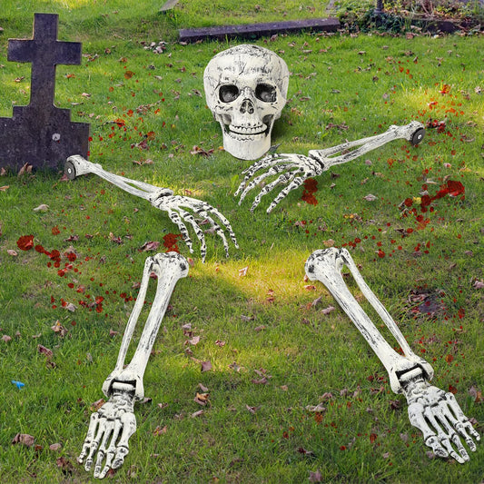 Leyndo 5 Set Realistic Skeleton Coming Out of the Ground Halloween Groundbreaking Stakes Decoration, Moveable Skeleton Skull, Arms, Legs & Feet for Outdoor Yard, Garden, Graveyard Halloween Decor