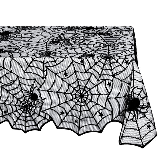 LuoluoHouse Black Lace Tablecloth 54x72 Inch Halloween Tablecloths Spider Cobweb Table Cover for Masquerade Dinner Party Scary Movie Nights Table Decorations